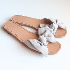 Something Navy Pale Blue Suede Leather Bow Slip On Flat Sandals / Slides Size 8